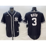 Men's New York Yankees #3 Babe Ruth Black White Cool Base Stitched Jersey