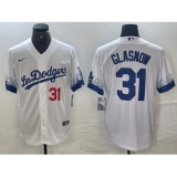 Men's Los Angeles Dodgers #31 Tyler Glasnow Number White 2021 City Connect Cool Base Stitched Jerseys