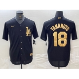 Men's Los Angeles Dodgers #18 Yoshinobu Yamamoto Black Gold Cool Base Stitched Jersey