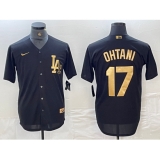 Men's Los Angeles Dodgers #17 Shohei Ohtani Black Gold Cool Base Stitched Jersey