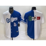 Men's Los Angeles Dodgers Big Logo White Blue Two Tone Stitched Baseball Jersey