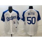 Men's Los Angeles Dodgers #50 Mookie Betts White Blue Fashion Stitched Cool Base Limited Jersey