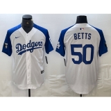 Men's Los Angeles Dodgers #50 Mookie Betts White Blue Fashion Stitched Cool Base Limited Jerseys
