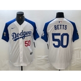Men's Los Angeles Dodgers #50 Mookie Betts Number White Blue Fashion Stitched Cool Base Limited Jerseys