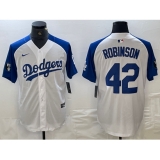 Men's Los Angeles Dodgers #42 Jackie Robinson White Blue Fashion Stitched Cool Base Limited Jerseys