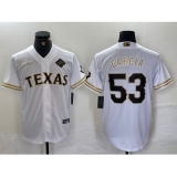 Men's Texas Rangers #53 Adolis Garcia White Gold Cool Base Stitched Baseball Jersey