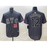 Men's New York Mets #12 Francisco Lindor Number Grey 2024 City Connect Cool Base Stitched Jerseys